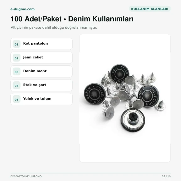 17 mm / 28 L Denim Collection logolu alüminyum kot düğmesi, kalay oksit kaplama, 100 adet paket, denim pantolon ve ceketler