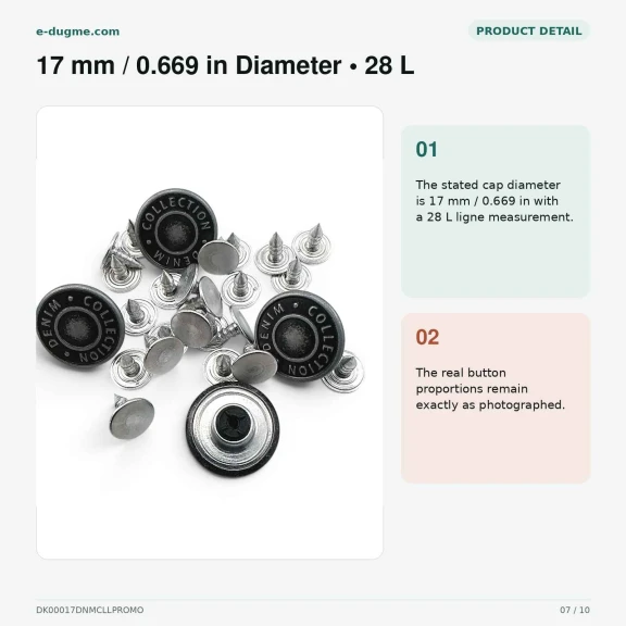17 mm / 28 L Denim Collection logolu alüminyum kot düğmesi, kalay oksit kaplama, 100 adet paket, denim pantolon ve ceketler