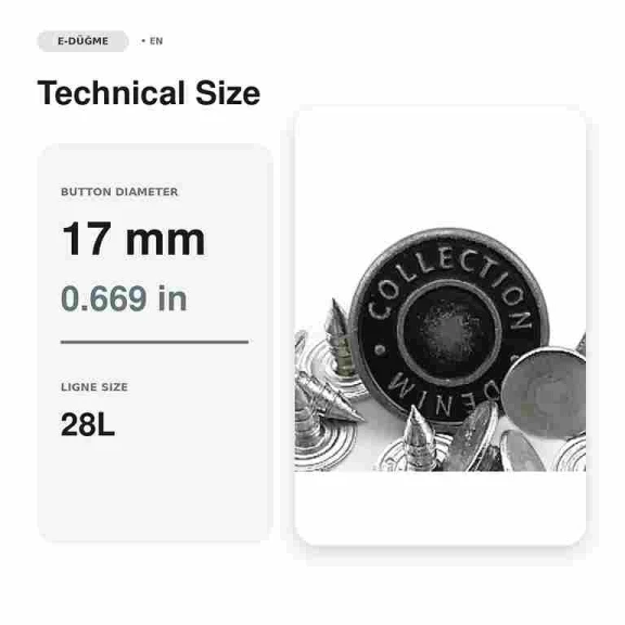 17 mm Denim Collection Logo Aluminum Jeans Button with Tin Oxide Finish - Pack of 100