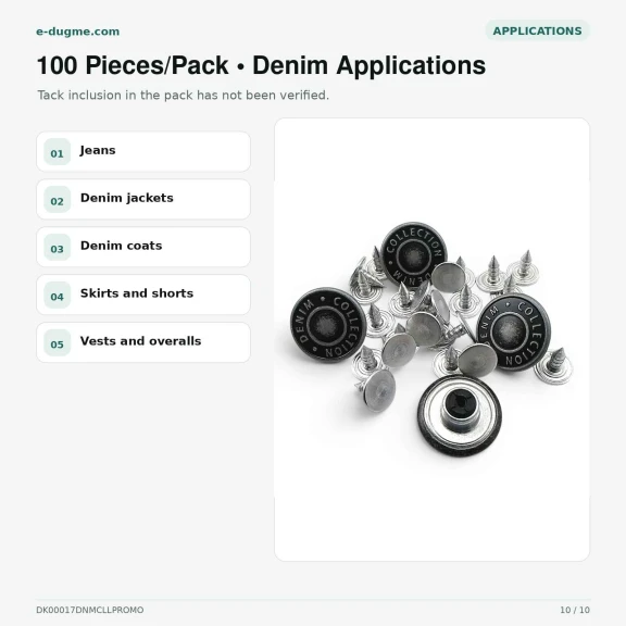 17 mm / 28 L Denim Collection logolu alüminyum kot düğmesi, kalay oksit kaplama, 100 adet paket, denim pantolon ve ceketler