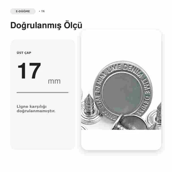 17 mm Lime Denim Logo Tin-Color Jeans Button Pack of 100, durable metal buttons for trousers and jackets