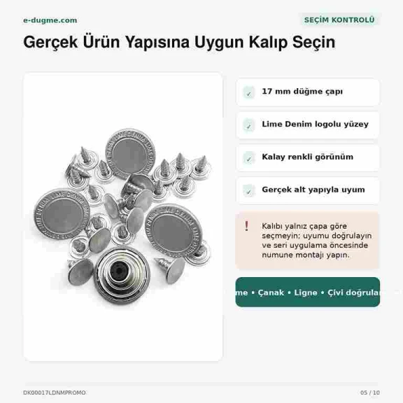 17 mm Lime Denim Logolu Kalay Renk Kot Düğmesi, 100 Adet/Paket, Dayanıklı Bakır Oksit Kaplama ile Estetik ve Uzun Ömürlü
