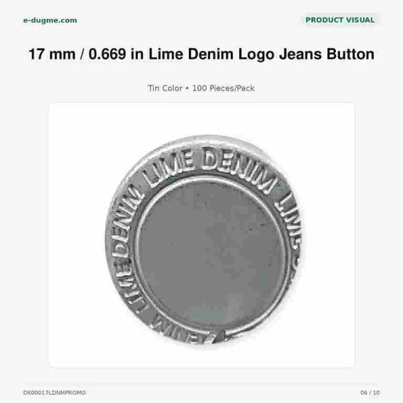 17 mm Lime Denim Logolu Kalay Renk Kot Düğmesi, 100 Adet/Paket, Dayanıklı Bakır Oksit Kaplama ile Estetik ve Uzun Ömürlü