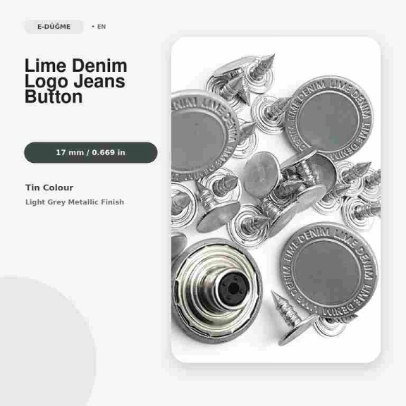 17 mm Lime Denim Logo Tin-Color Jeans Button Pack of 100, durable metal buttons for trousers and jackets