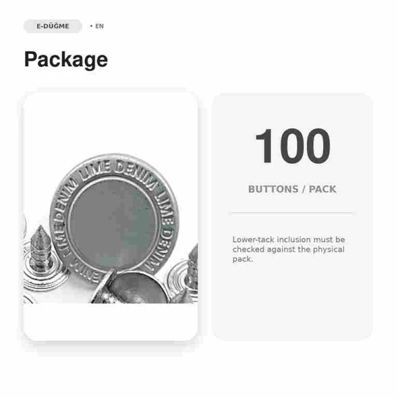 17 mm Lime Denim Logo Tin-Color Jeans Button Pack of 100, durable metal buttons for trousers and jackets