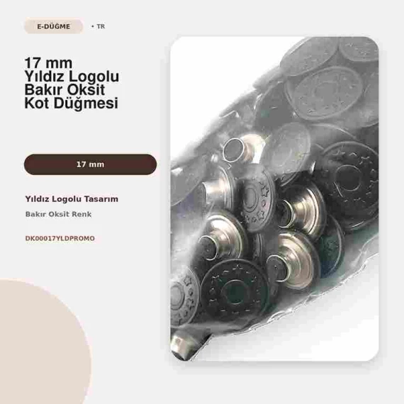 17 mm Yıldız Logolu Bakır Oksit Kot Düğmesi 100 Adet/Paket DK00017YLDPPROMO