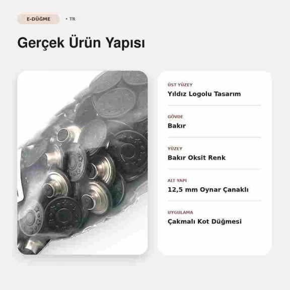 17 mm Yıldız Logolu Bakır Oksit Kot Düğmesi, 100 Adet/Paket - Jean pantolonlar ve çanta detayları için ideal