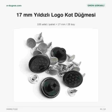 17 mm Kot Düğmesi Yıldızlı Logo Plastik Çanaklı 100 Adet/Paket DK00017YLDZ