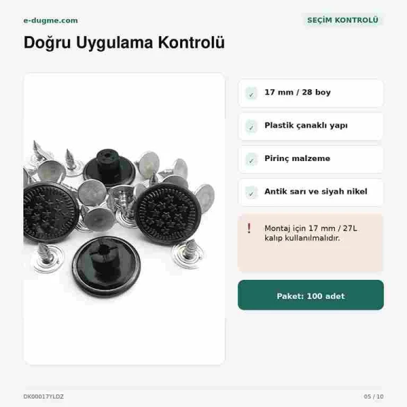 17 mm Kot Düğmesi Yıldızlı Logo Plastik Çanaklı, 100 Adet/Paket, Dayanıklı Bakır Oksit Kaplama ile Jean, Kot ve Çanta