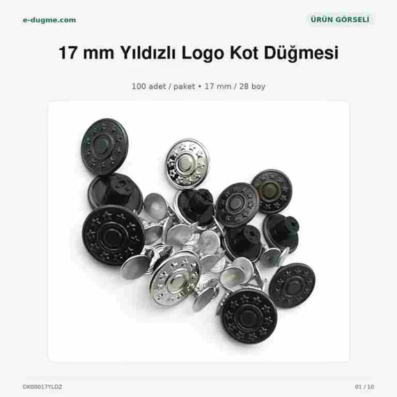 17 mm Kot Düğmesi Yıldızlı Logo Plastik Çanaklı 100 Adet/Paket DK00017YLDZPPROMO