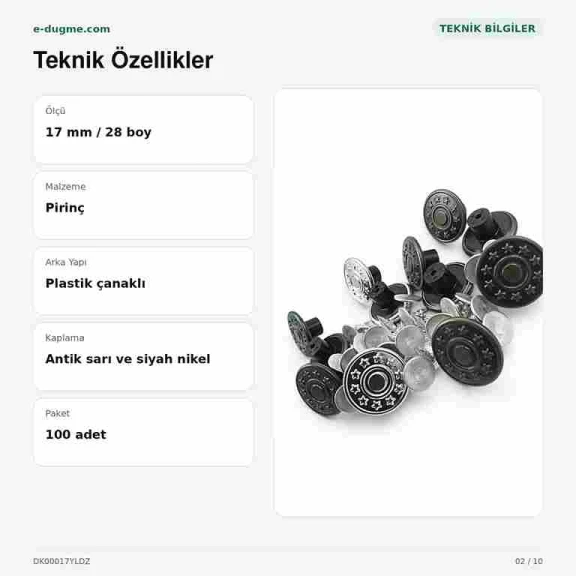 17 mm kot düğmesi yıldızlı logo plastik çanaklı, 100 adet paket, dayanıklı bakır oksit kaplama ile jean pantolonlar ve çanta
