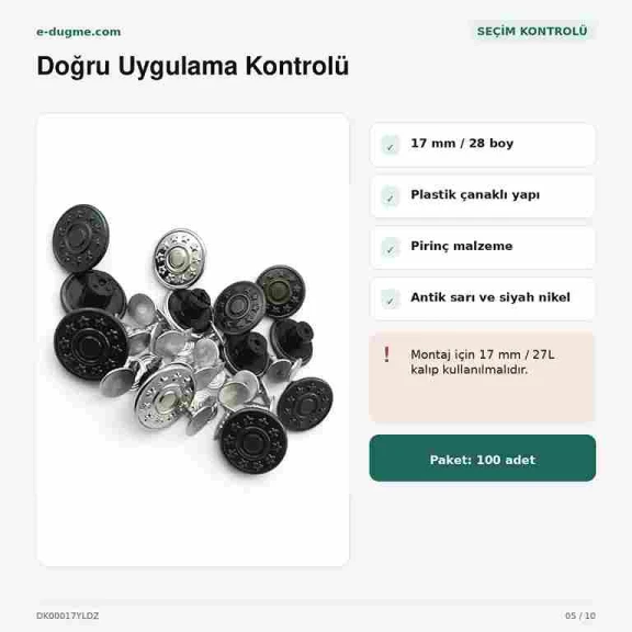 17 mm kot düğmesi yıldızlı logo plastik çanaklı, 100 adet paket, dayanıklı bakır oksit kaplama ile jean pantolonlar ve çanta