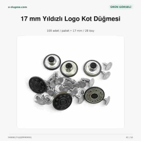 17 mm Kot Düğmesi Yıldızlı Logo 100 Adet/Paket DK00017YLDZPPROMO1