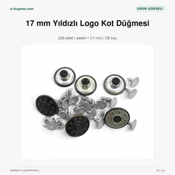 17 mm Kot Düğmesi Yıldızlı Logo 100 Adet/Paket DK00017YLDZPPROMO1