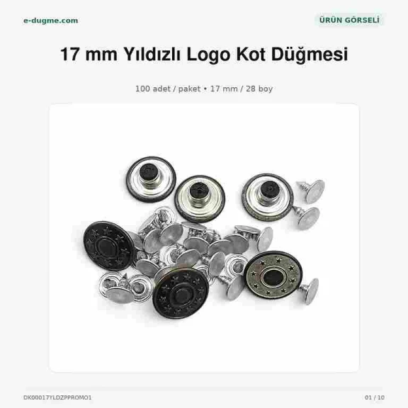 17 mm yıldızlı logo kot düğmesi, çakmalı pantolon düğmesi, denim ürünleri için ideal aksesuar