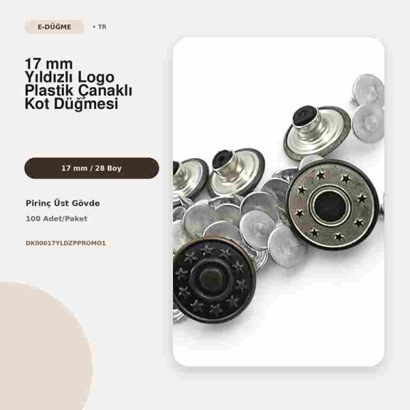 17 mm yıldızlı logo kot düğmesi, çakmalı pantolon düğmesi, denim ürünleri için ideal aksesuar