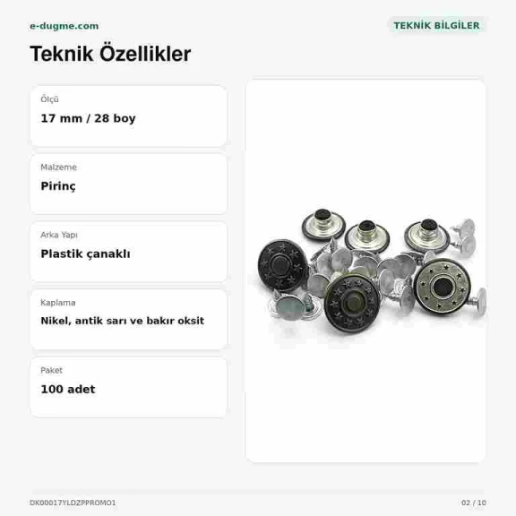 17 mm yıldızlı logo kot düğmesi, çakmalı pantolon düğmesi, denim ürünleri için ideal aksesuar