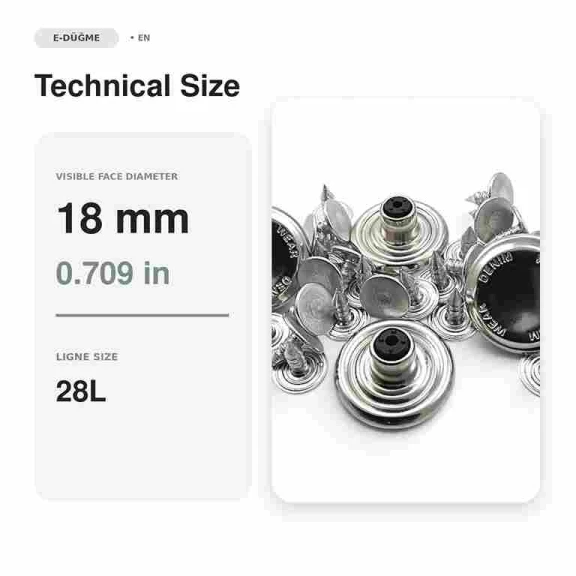 18 mm kot düğmesi, nikel sabit çanaklı, denim wear logolu, 100 adet paket, bakır oksit kaplama, jean pantolon ve çanta için