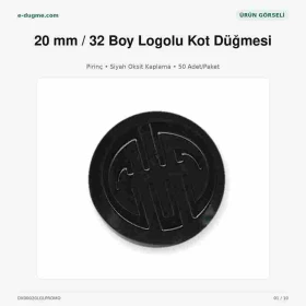 20 mm Kot Düğmesi Logolu Siyah Oksit Sabit Çanaklı 50 Adet/Paket DK00020LGLPROMO