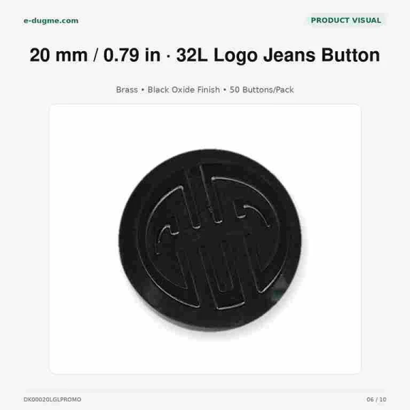 20 mm logolu siyah oksit kot düğmesi, dayanıklı bakır malzeme ile jean pantolonlar ve çantalar için ideal
