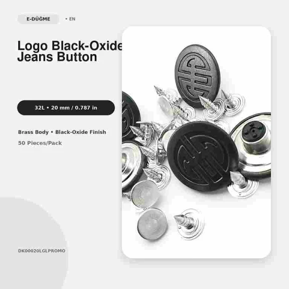 20 mm Logo Jeans Button in Black Oxide Finish - 50 Pieces Pack