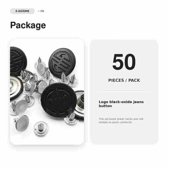 20 mm Logo Jeans Button in Black Oxide Finish - 50 Pieces Pack