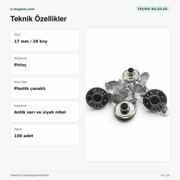 17 mm Kot Düğmesi Denim Jeans Plastik Çanaklı, 75 Adet/Paket, Yıldızlı Logo ile Denim Ürünler için Uygun