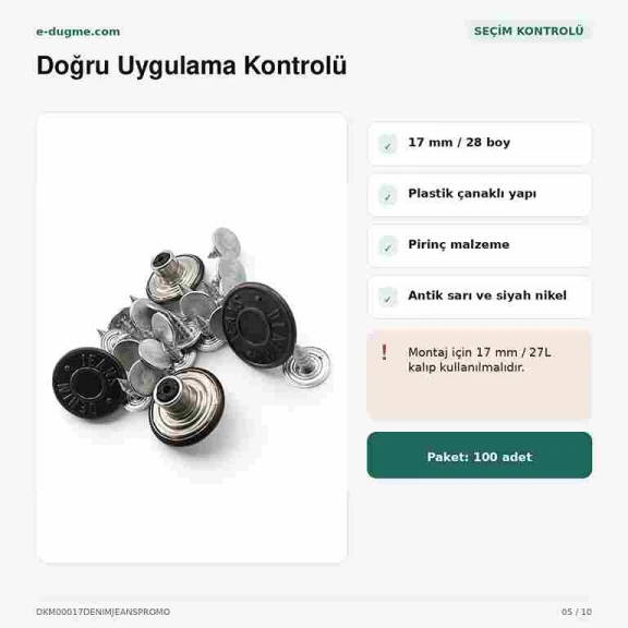 17 mm Kot Düğmesi Denim Jeans Plastik Çanaklı, 75 Adet/Paket, Yıldızlı Logo ile Denim Ürünler için Uygun