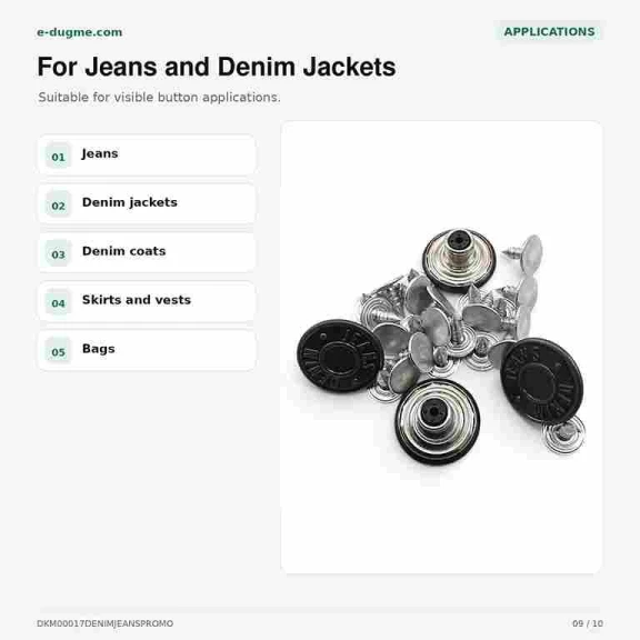 17 mm Kot Düğmesi Denim Jeans Plastik Çanaklı, 75 Adet/Paket, Yıldızlı Logo ile Denim Ürünler için Uygun