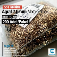 Agraf 7,5 mm Metal Zamak Promo Paket 200 Adet Gold Renk E 1762PROMO
