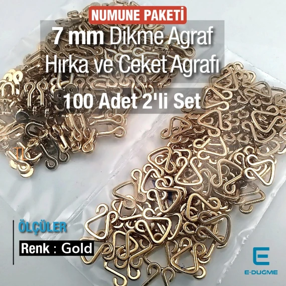 Agraf 7,5 mm Metal Zamak Promo Paket 100 Adet Gold Renk E 1762PROMO