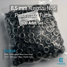 5 Nolu Kuşgözü Füme - Siyah Nikel Paslanmaz 8,5 mm 500 Ad/Paket ER0005PPKBN
