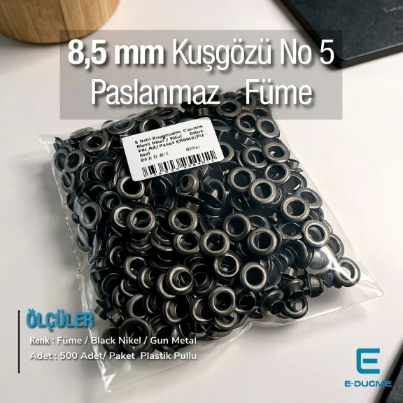 5 Nolu Kuşgözü Füme - Siyah Nikel Paslanmaz 8,5 mm 500 Ad/Paket ER0005PPKBN