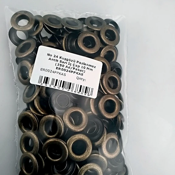 No 24 Kuşgözü Antik Sarı Çelik İç Çap 10 mm (250 Ad/Paket) ER0024PPKAS