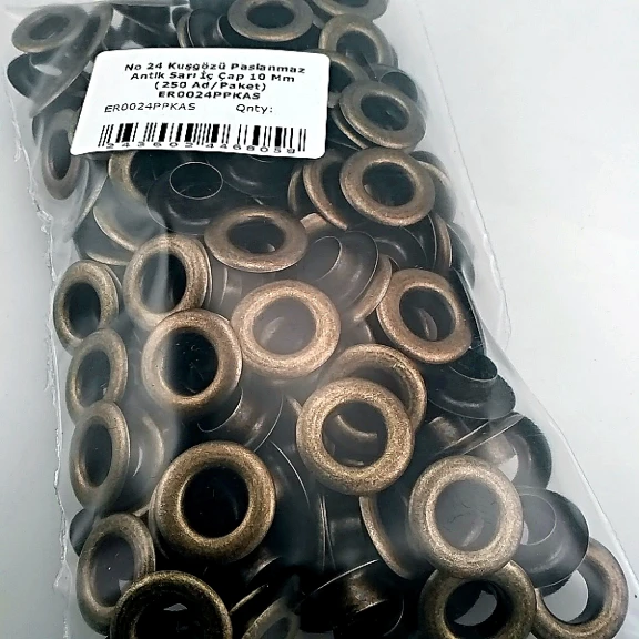 No 24 Kuşgözü Antik Sarı Çelik İç Çap 10 mm (250 Ad/Paket) ER0024PPKAS