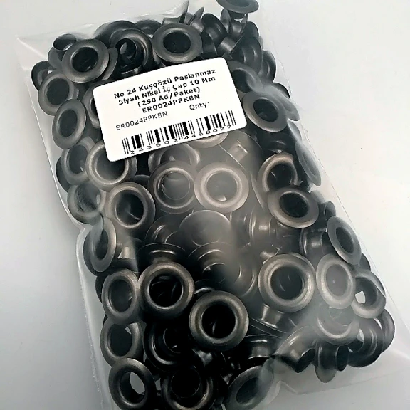 No 24 Kuşgözü Füme - Siyah Nikel Paslanmaz Çelik İç Çap 10 mm (250 Ad/Paket) ER0024PPKBN