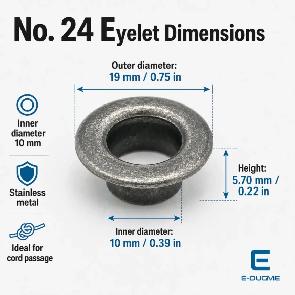 No 24 Kuşgözü Eskitme Gümüş Paslanmaz 10 mm İç Çap 250 Adet/Paket, Dış Giyimde ve Çanta Üretiminde Kullanım için Uygun