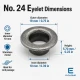 No 24 Kuşgözü Eskitme Gümüş Paslanmaz 10 mm İç Çap 250 Adet/Paket, Dış Giyimde ve Çanta Üretiminde Kullanım için Uygun