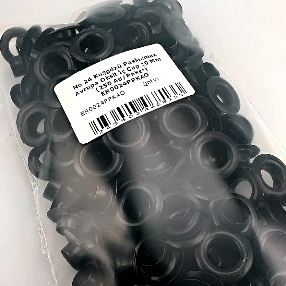 No 24 Kuşgözü Siyah Oksit Paslanmaz Çelik İç Çap 10 mm (250 Ad/Paket) ER0024PPKSO