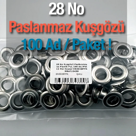 Kuşgözü No 28 Paslanmaz 13 mm 100 Ad / Paket ER0028PPK
