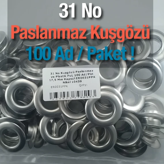 Kuşgözü No 31 Paslanmaz 17 mm 100 Ad / Paket ER0031PPK