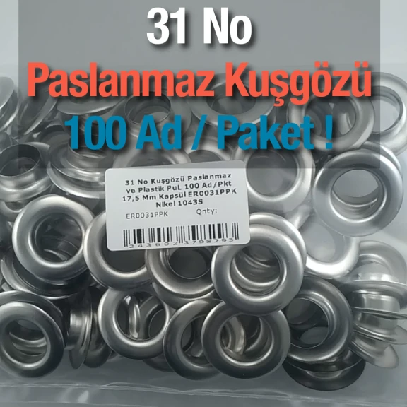 Kuşgözü No 31 Paslanmaz 17 mm 100 Ad / Paket ER0031PPK