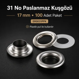 31 Numara Paslanmaz Kuşgözü 17 mm - Branda, Tente ve Afiş İçin 100 Ad / Paket ER0031PPK