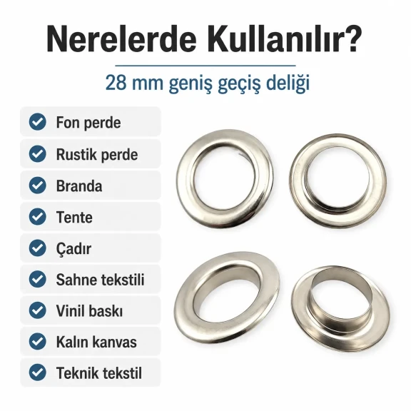Kuşgözü No 34 Paslanmaz 28 mm Plastik Pul Seçenekli 50 Adet Paket, kalın kumaşlar için dayanıklı bağlantı elemanı
