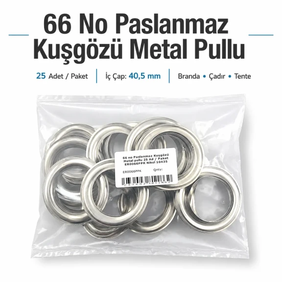 66 No Paslanmaz Kuşgözü Metal Pullu 25 Adet Paket - Endüstriyel Tekstil Çözümleri için Dayanıklı ve Uzun Ömürlü Bağlantı