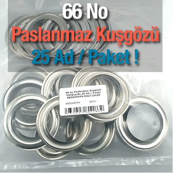 66 no Paslanmaz Kuşgözü Metal pullu 25 Ad / Paket ER0066PPK