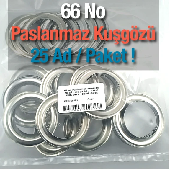 66 no Paslanmaz Kuşgözü Metal pullu 25 Ad / Paket ER0066PPK