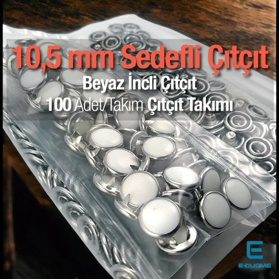 Beyaz Sedefli Klikıt Çıtçıt  10,5 mm  Paslanmaz 100 Ad/Paket ERBCLK0008BSD