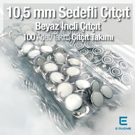 Beyaz Sedefli Klikıt Çıtçıt  10,5 mm  Paslanmaz 100 Ad/Paket ERBCLK0008BSD