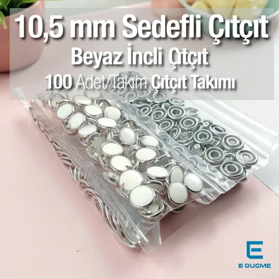 Beyaz Sedefli Klikıt Çıtçıt  10,5 mm  Paslanmaz 100 Ad/Paket ERBCLK0008BSD